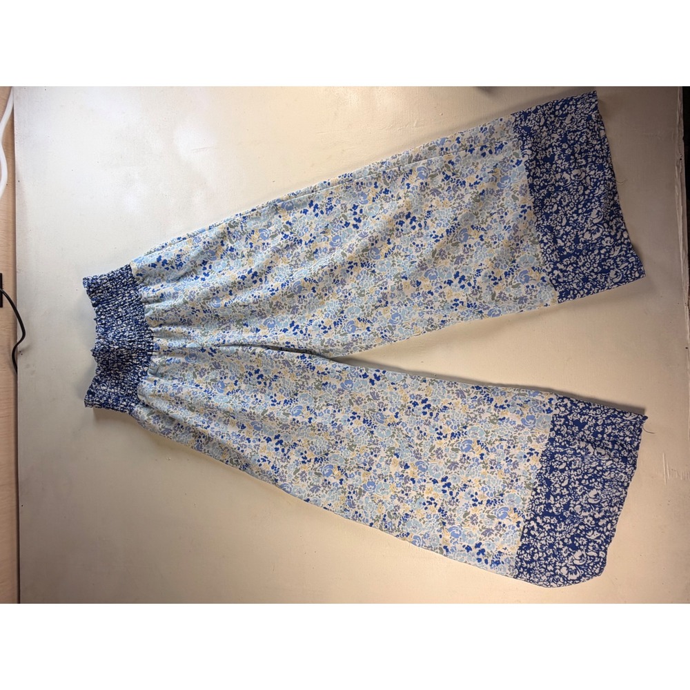 Sienna Sky Wide Leg Pants Women S Blue Floral Y2K Smocked Waist Palazzo Boho